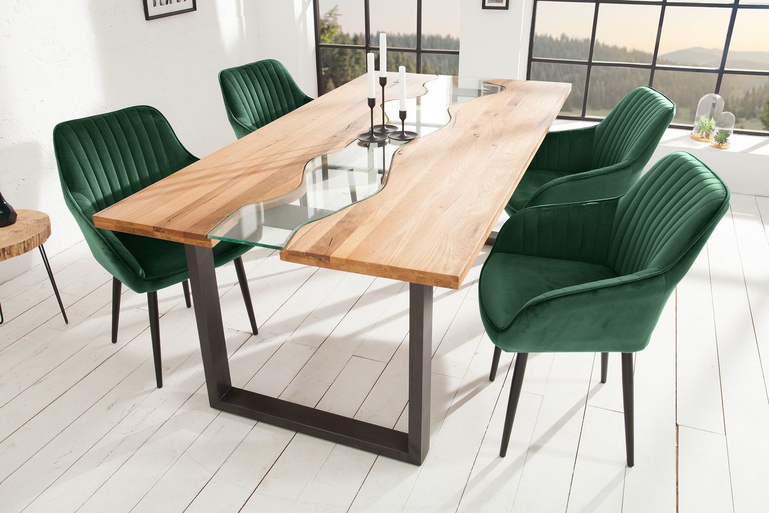 Chaise TURIN avec accoudoirs en velours vert émeraude - 39526