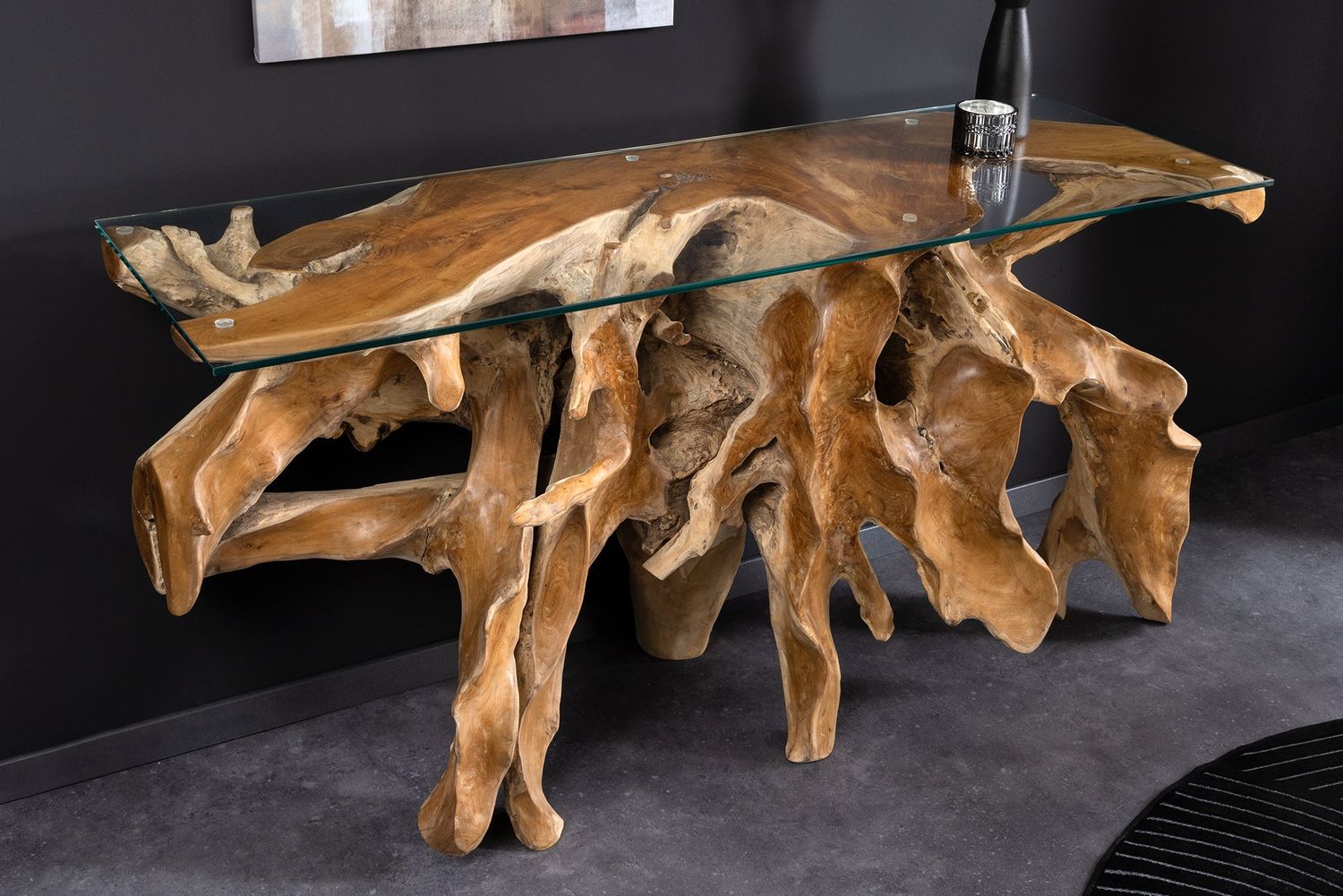 Console ROOT 150 cm, étagère en bois de teck sans plateau en verre - 44121