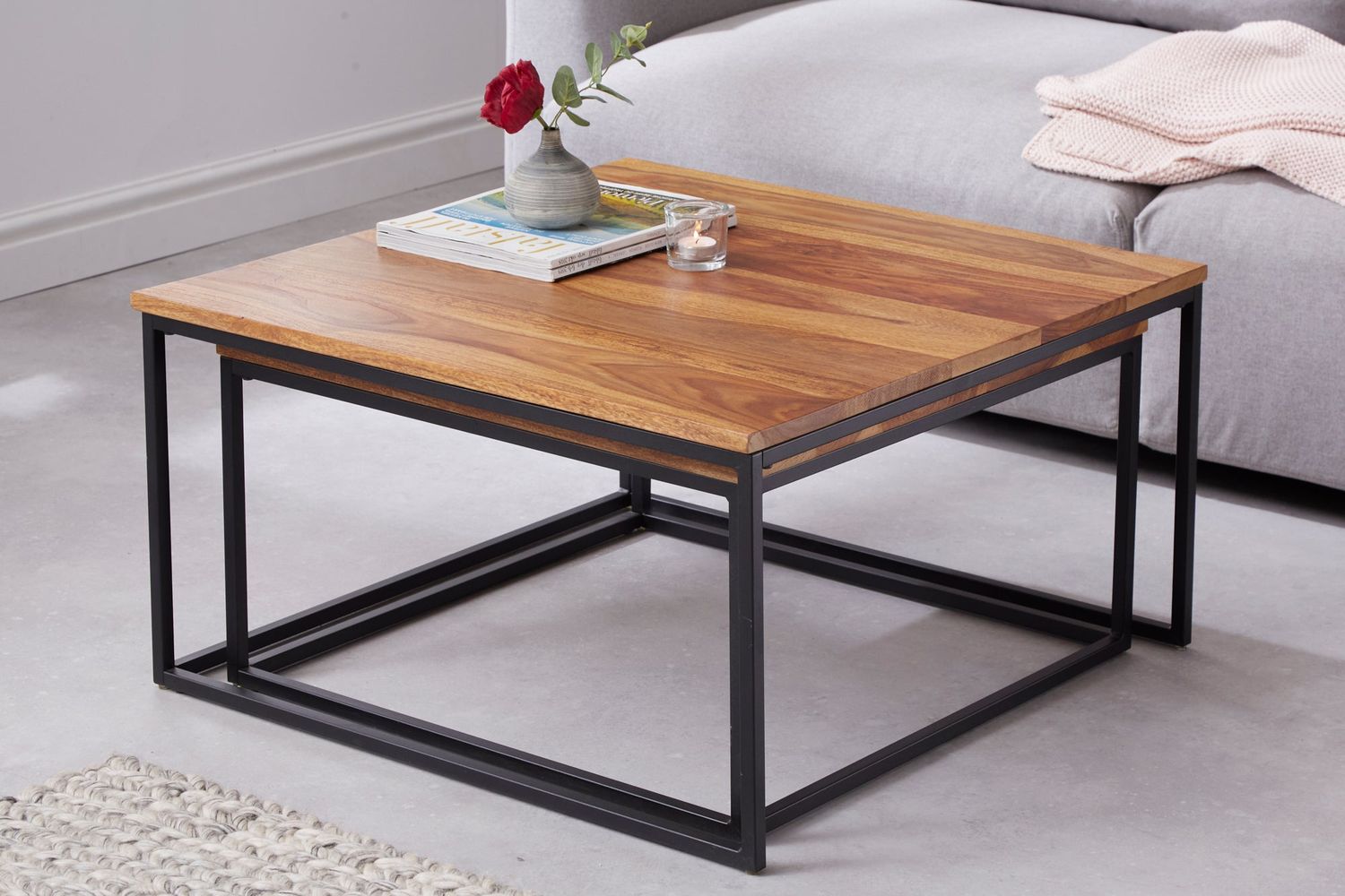 Ensemble de 2 assiettes pour table basse ELEMENTS 65-75cm en bois de sheesham - 40711