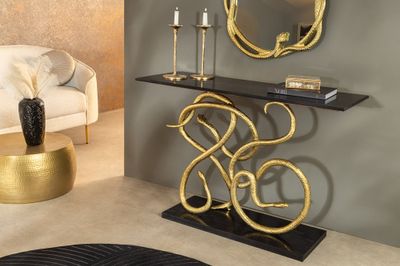 Console WILDLIFE SNAKE 115cm cadre doré avec base et plateau en marbre noir - 45030