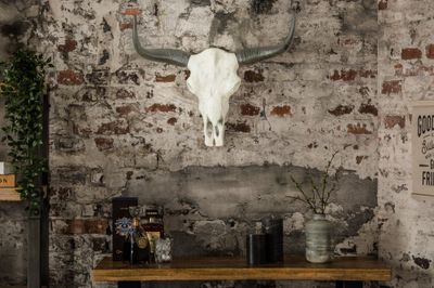 Décoration murale crâne EL TORO 70cm aluminium blanc noir - 37914