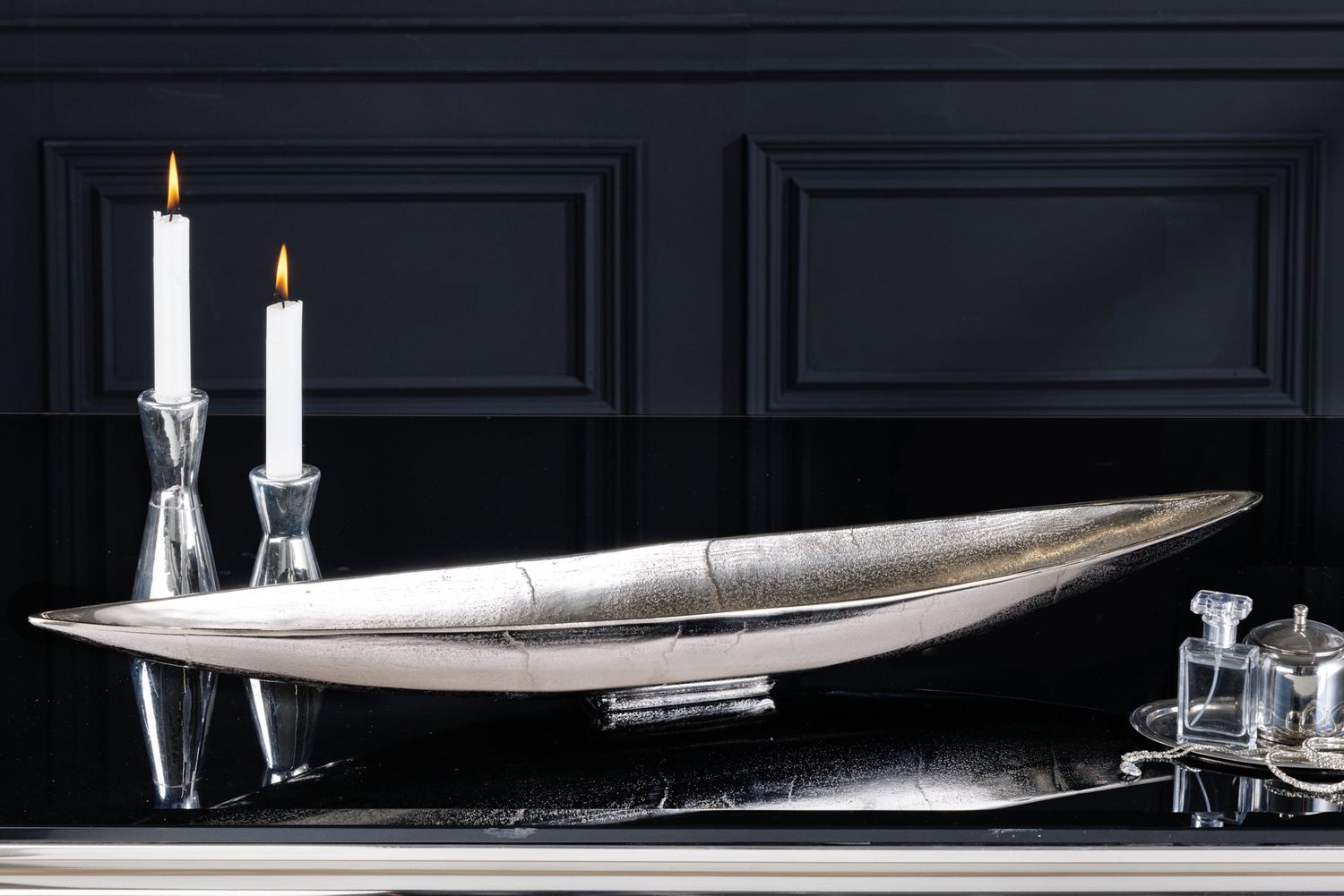 Coupe décorative SILVER LEAF 80cm aluminium argent antique - 42723