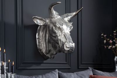 Décoration murale tête de taureau TORERO 65cm argent - 17372