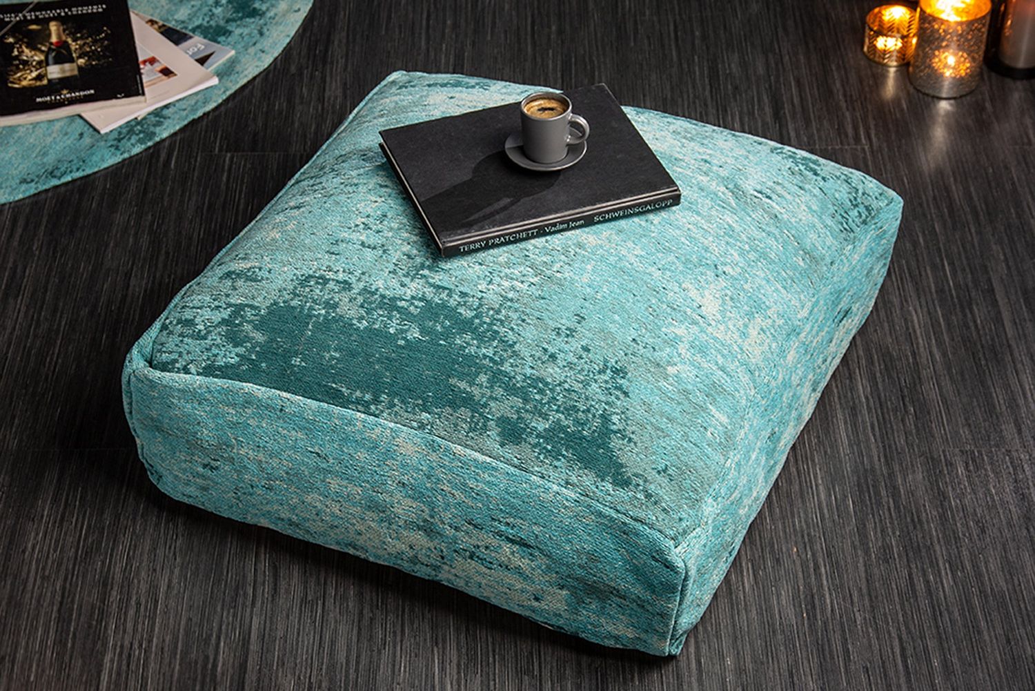 Coussin de sol MODERN ART 70 cm en tissu tissé plat turquoise - 41267