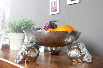 Coupe à fruits SKULL 35cm aluminium argenté - 22917