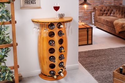 Demi-cave à vin BODEGA 85 cm pour 14 bouteilles et 6 verres en pin - 42579