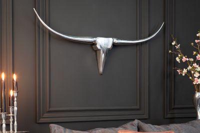 Décoration murale bois de cerf TAUREAU 100cm aluminium argenté - 8913