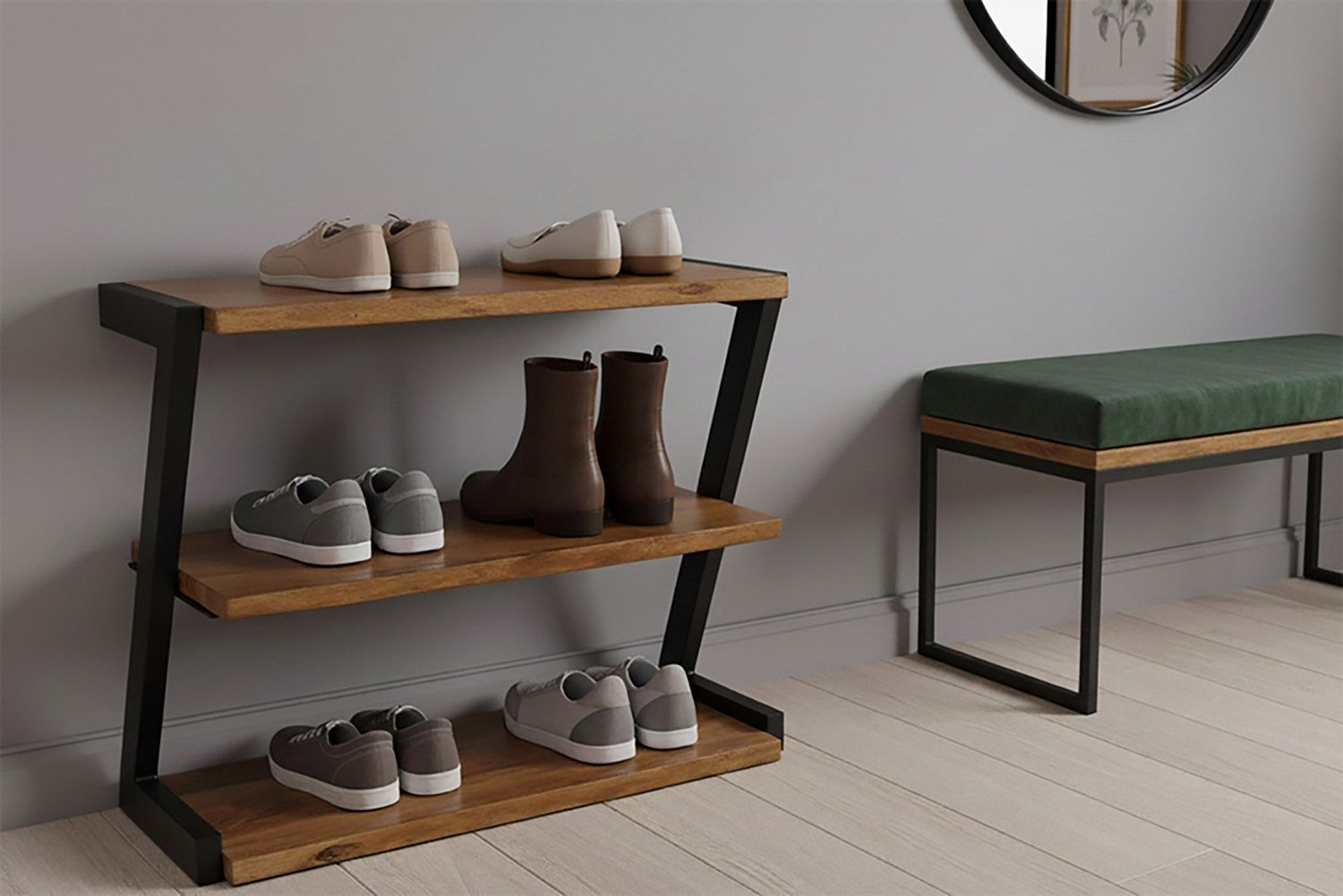 Étagère à chaussures MAMMUT 75 cm en bois d'acacia, finition miel brun - 47564