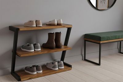 Étagère à chaussures MAMMUT 75 cm en bois d'acacia, finition miel brun - 47564