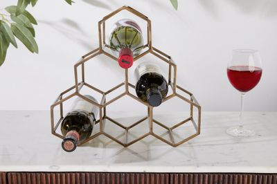 Étagère à vin alvéolée 35 cm pour 6 bouteilles, couleur or - 43192