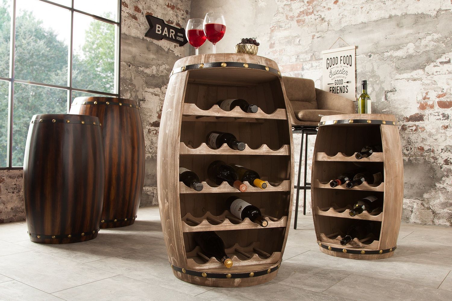 Étagère à vin BODEGA 80 cm pour 23 bouteilles, bois de sapin naturel - 38962