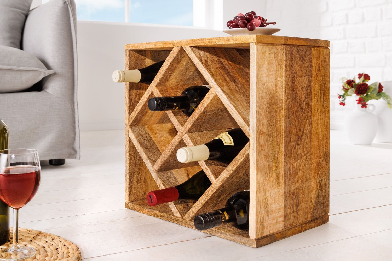 Étagère à vin CUBUS 40 cm pour 8 bouteilles en bois de manguier - 43294
