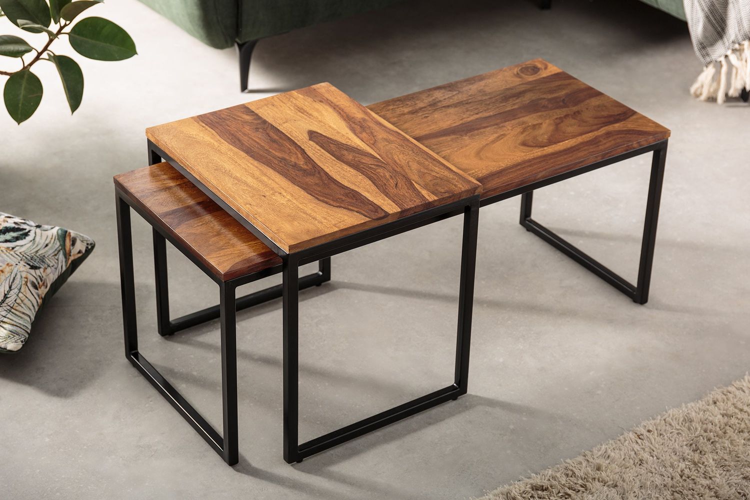 Ensemble de 2 tables basses ELEMENTS 40+100cm en bois de sheesham - 41069