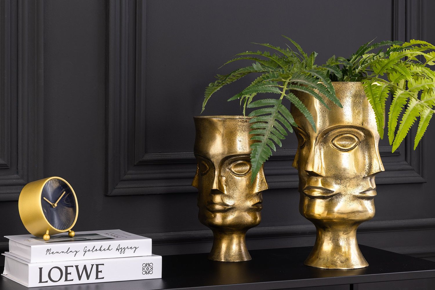 Ensemble de 2 vases jardinières FACE en aluminium et laiton antique - 44872