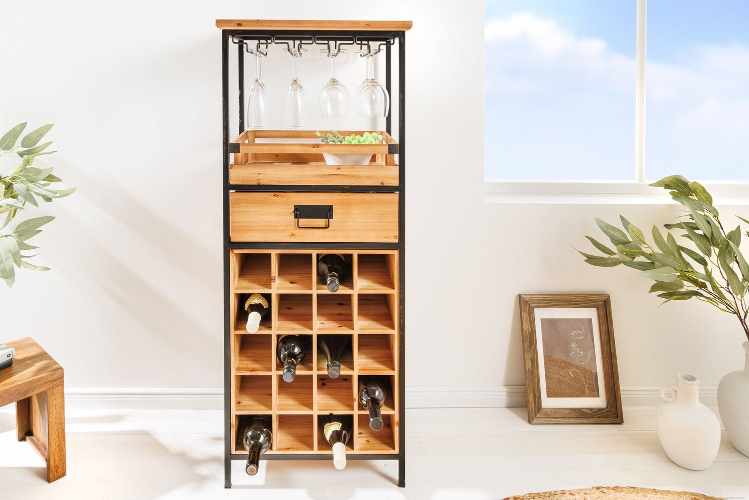 Étagère à vin SEVEN SEAS 120 cm pour 20 bouteilles et verres, en pin - 43921