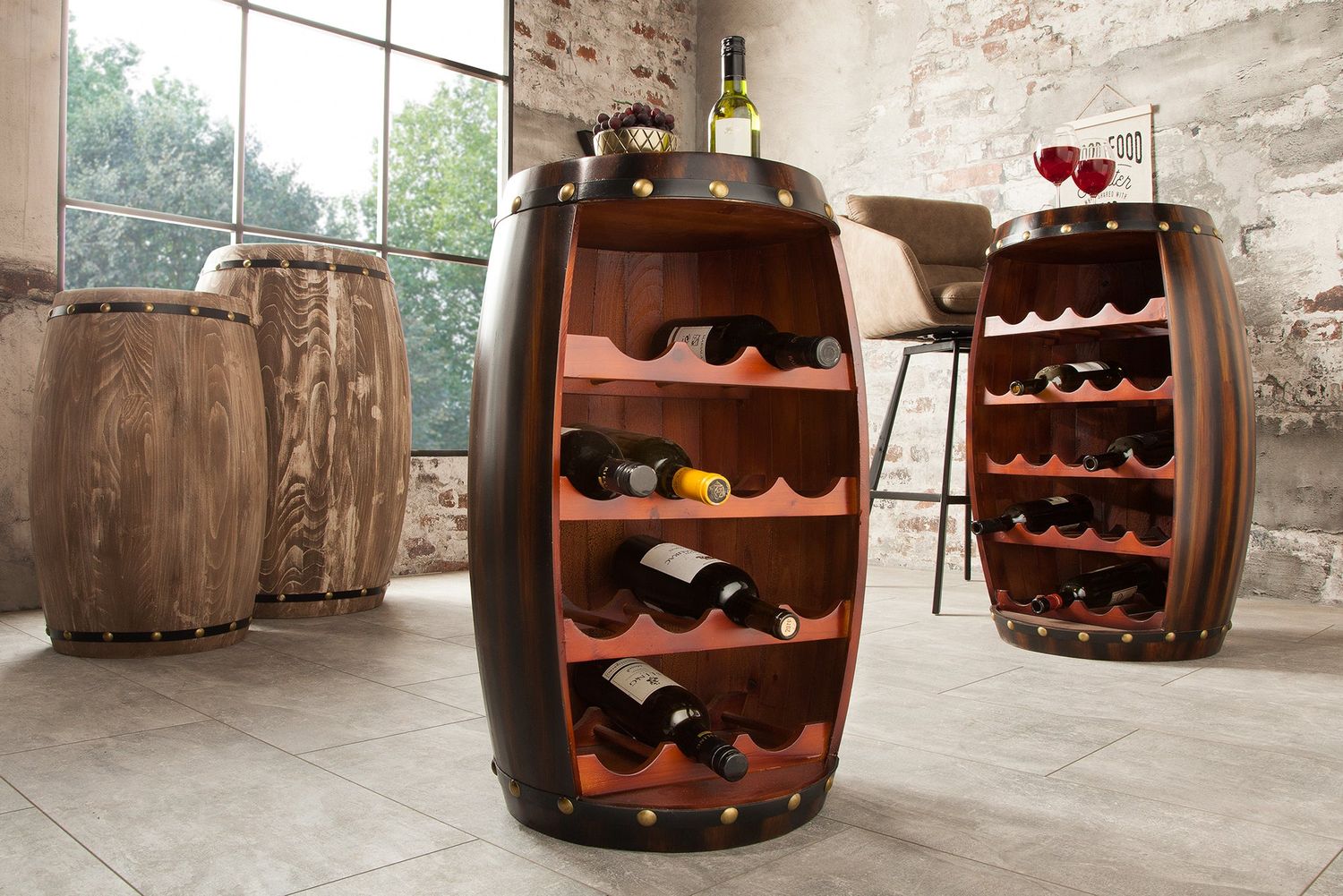 Étagère à vin BODEGA 60 cm pour 14 bouteilles, bois de sapin, couleur café - 38963