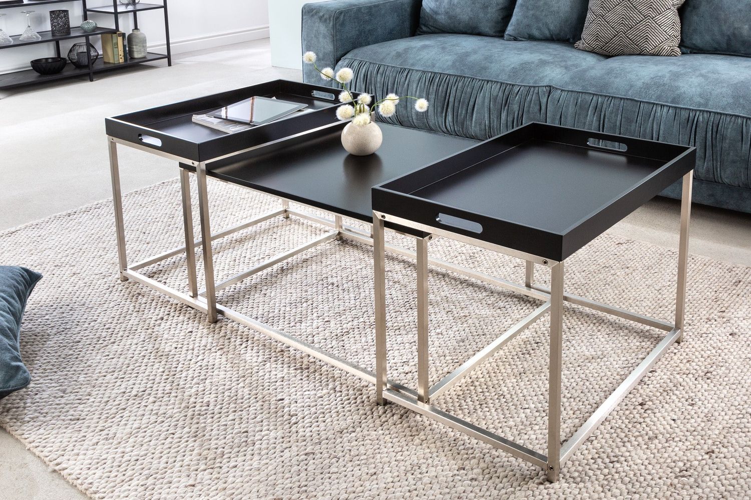 Ensemble de 3 tables basses ELEMENTS avec plateaux amovibles, noir - 41356