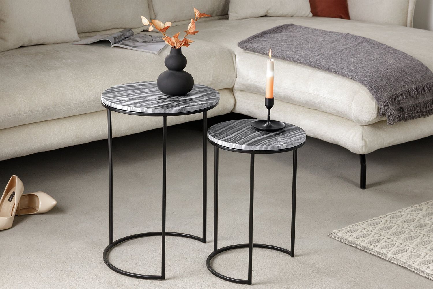 Ensemble de 2 tables d'appoint ELEMENTS gris marbre - 41555