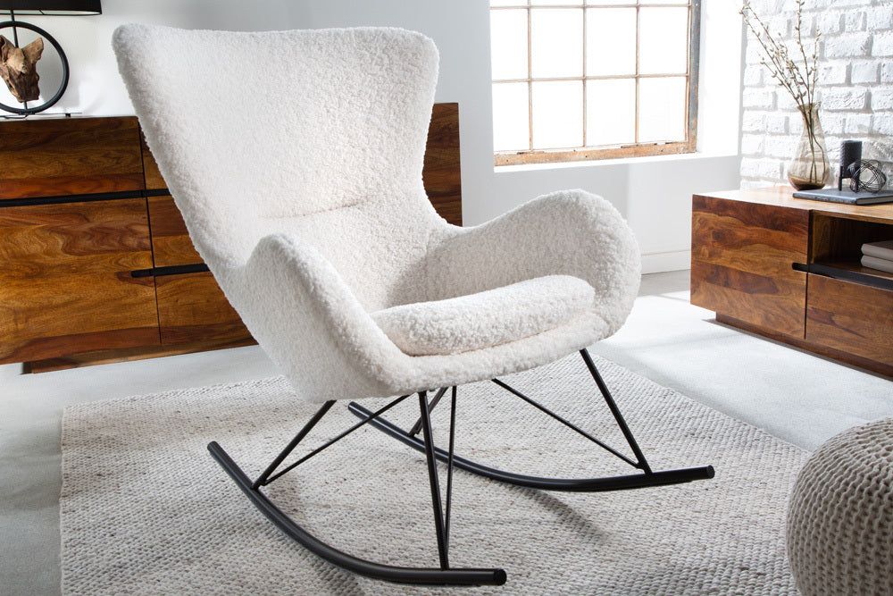 Fauteuil à bascule SCANDINAVIA SWING bouclé blanc - 43139