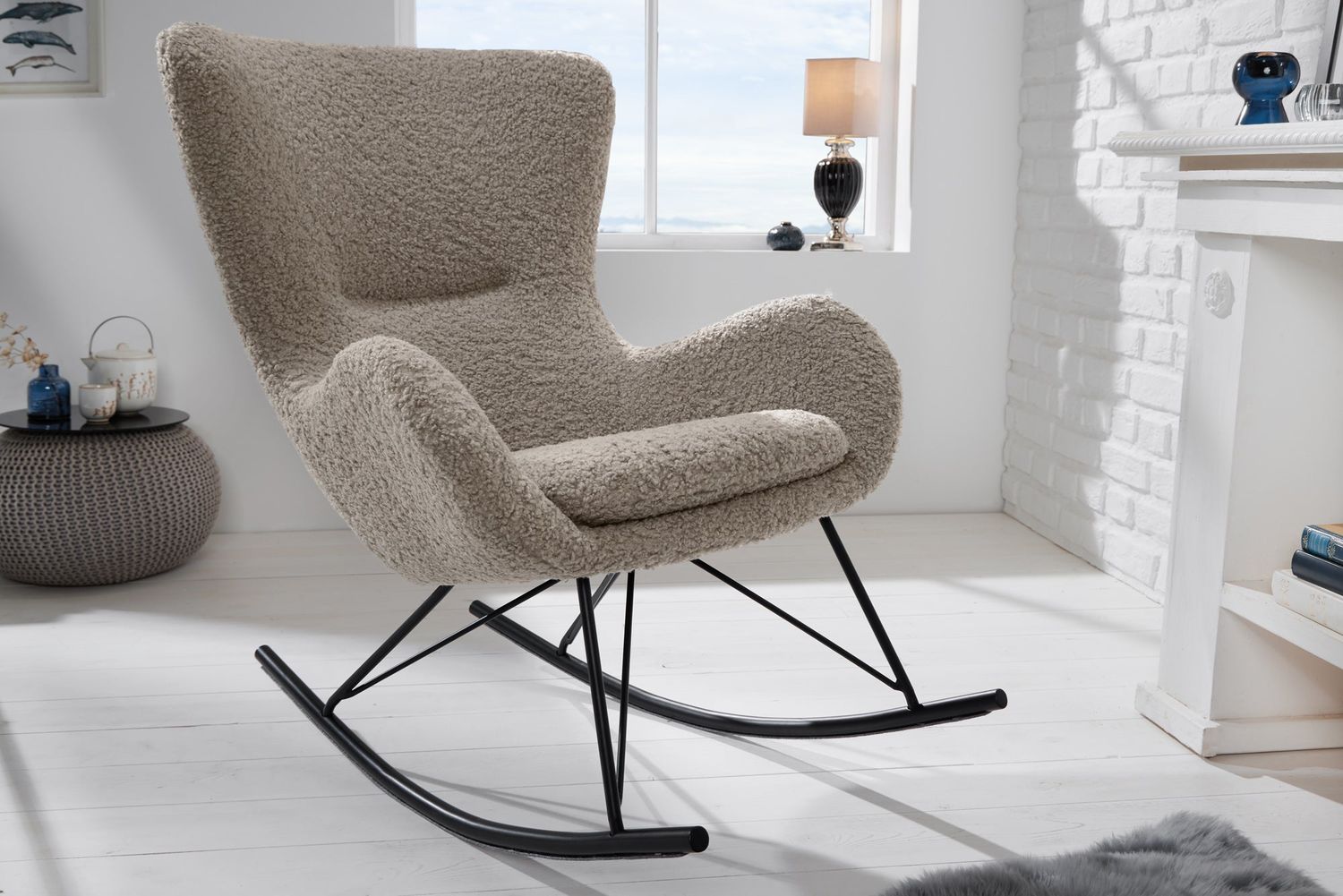 Fauteuil à bascule SCANDINAVIA SWING bouclé champagne grège - 44149
