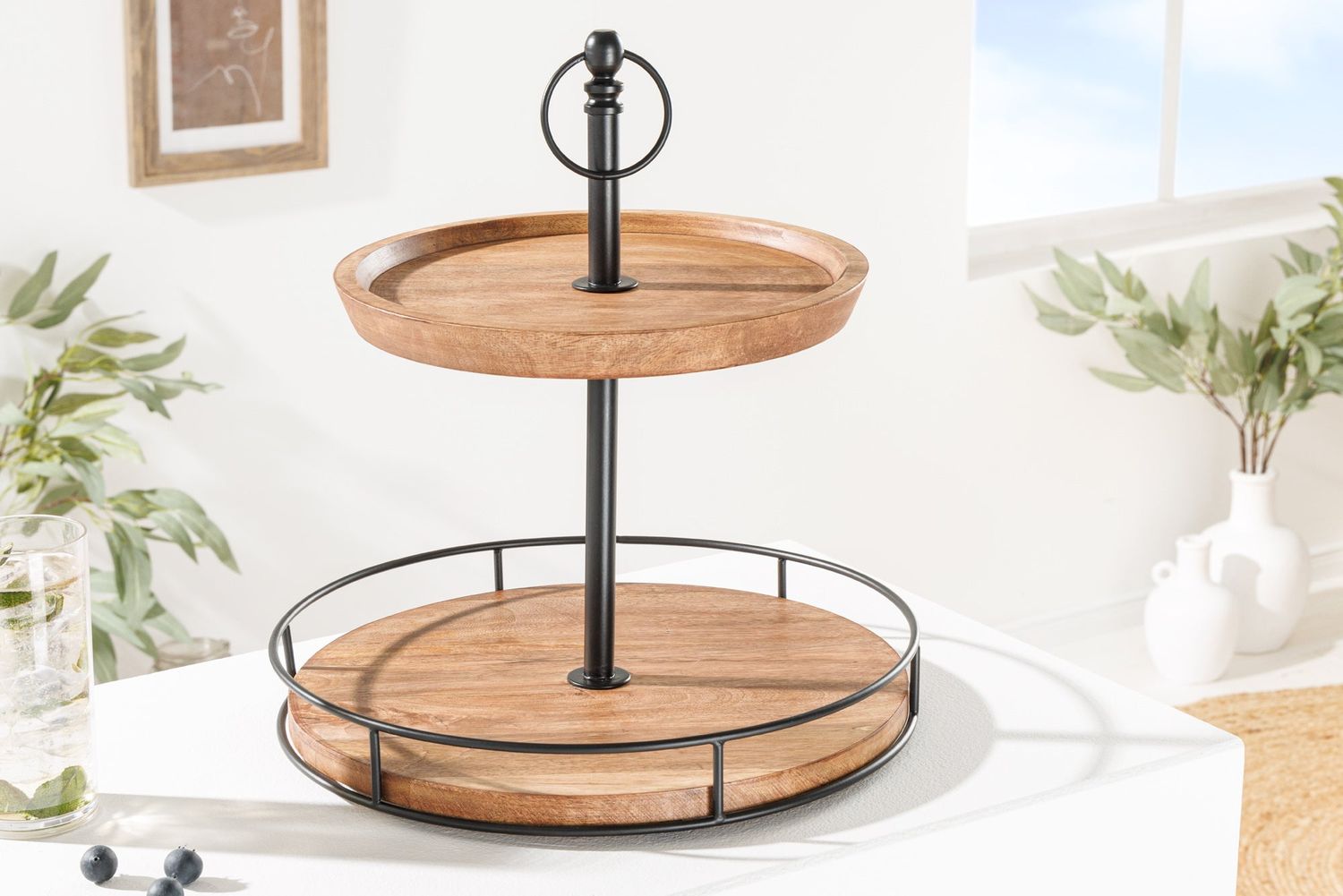 Étagère PURE NATURE 38 cm, 2 plateaux, bois de manguier - 41606