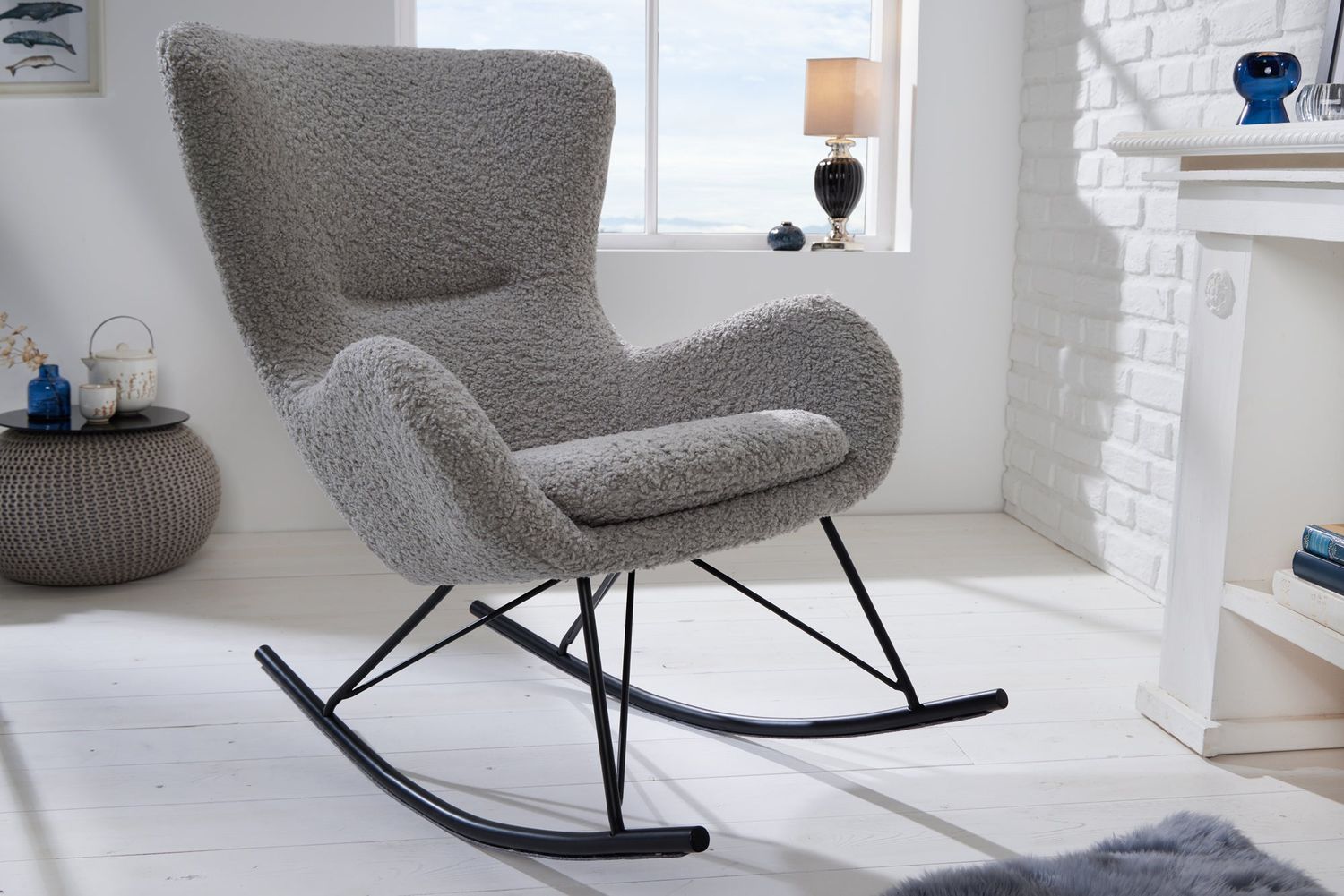 Fauteuil à bascule SCANDINAVIA SWING bouclé gris - 43140
