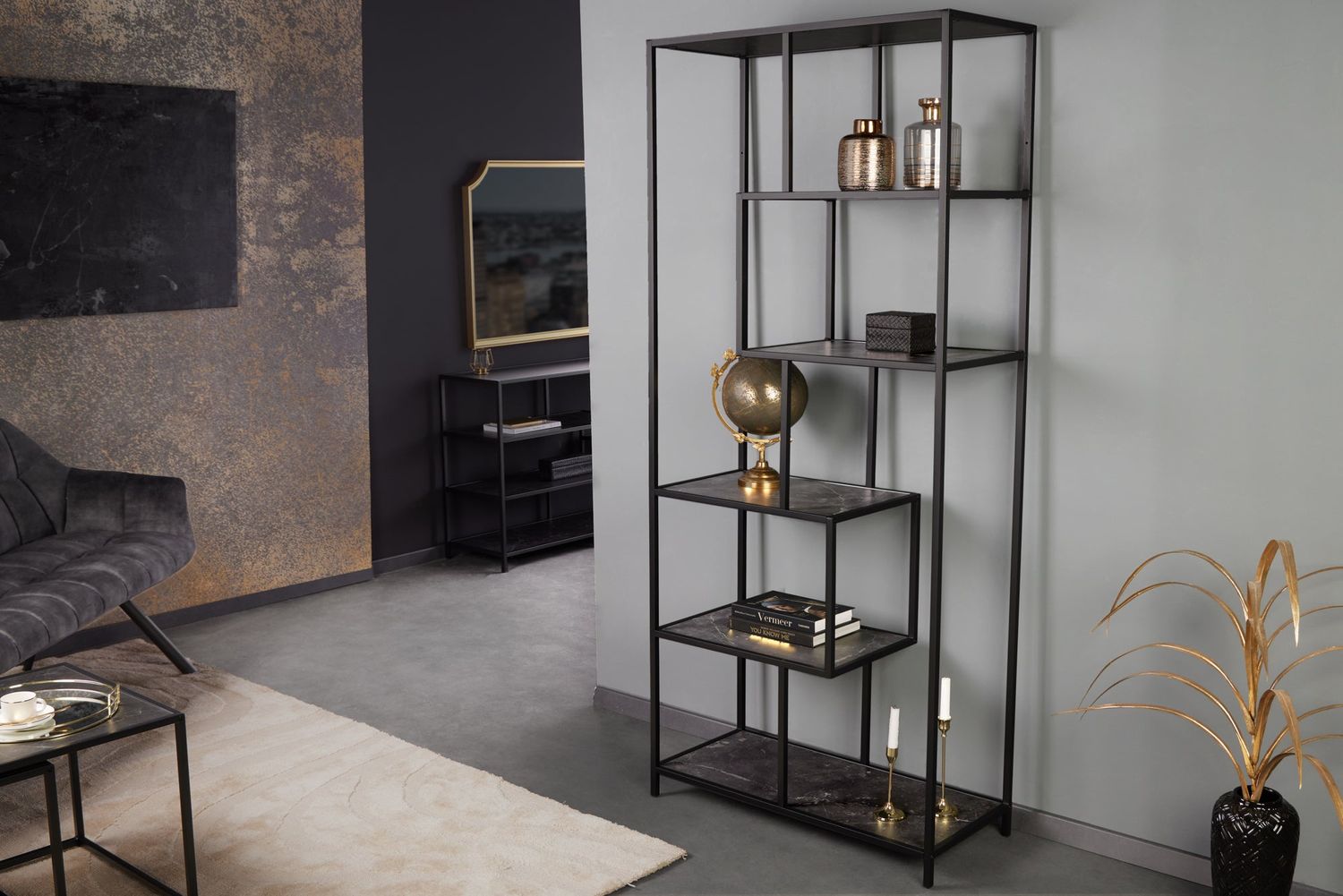 Étagère SLIM LINE 185x77cm aspect marbre anthracite - 44181