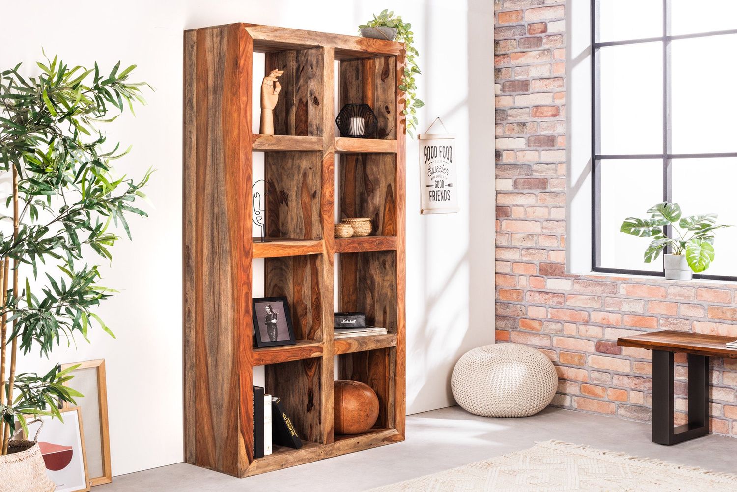 Etagère MAKASSAR 180cm bois de Sesham finition fumée - 43065