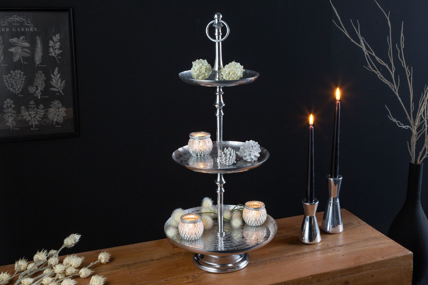 Étagère ORIENT 65cm 3 plateaux effet martelé argent - 41536