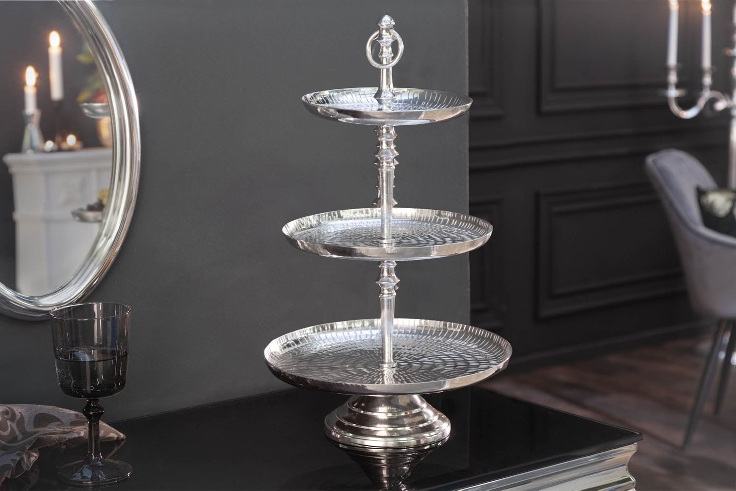 Etagere ORIENT 50cm 3 plateaux argent - 40385
