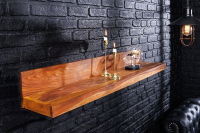 Etagère murale MAKASSAR 80cm finition pierre naturelle bois de sheesham - 44744