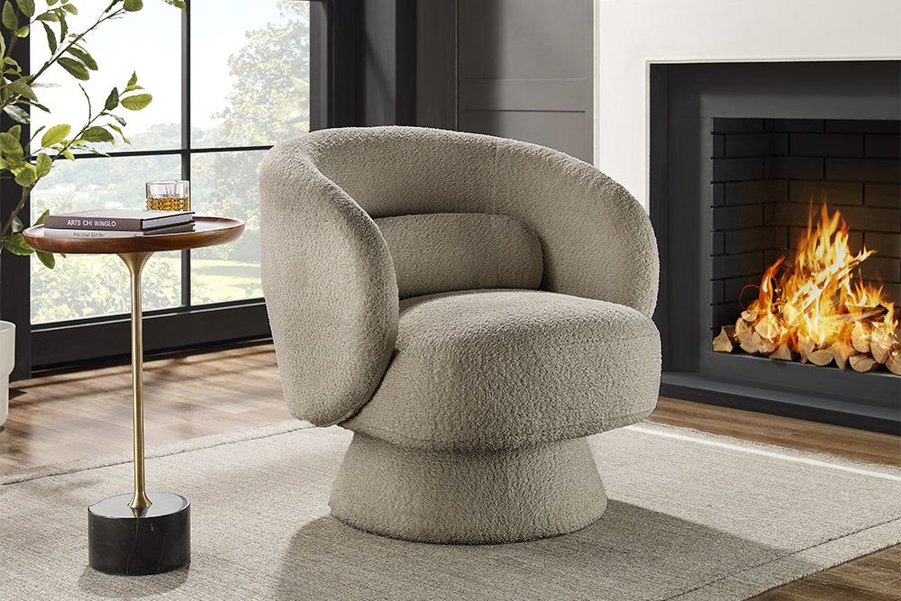 Fauteuil BOSSA NOVA 360° rotatif bouclé taupe - 43527
