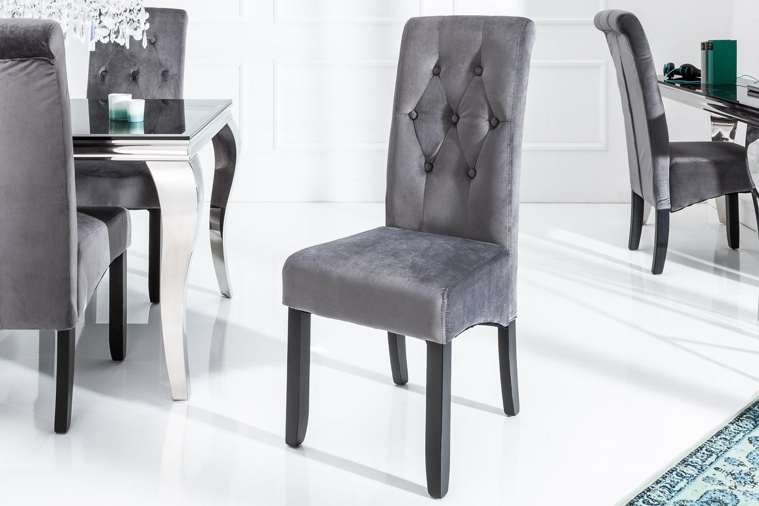 Fauteuil CASA avec appui-tête en velours gris - 38979
