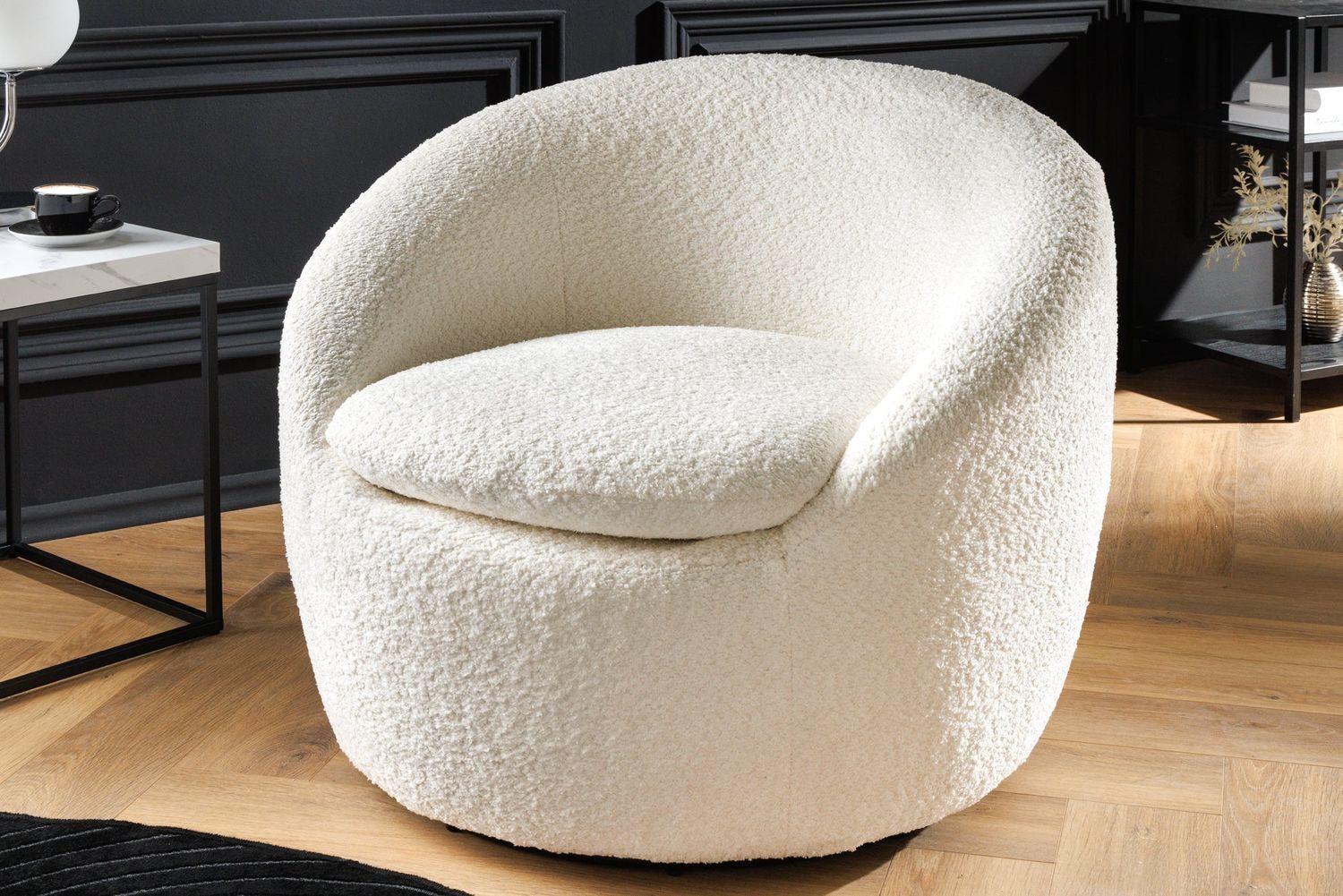 Fauteuil ALPINE 360° rotatif bouclé blanc - 43531
