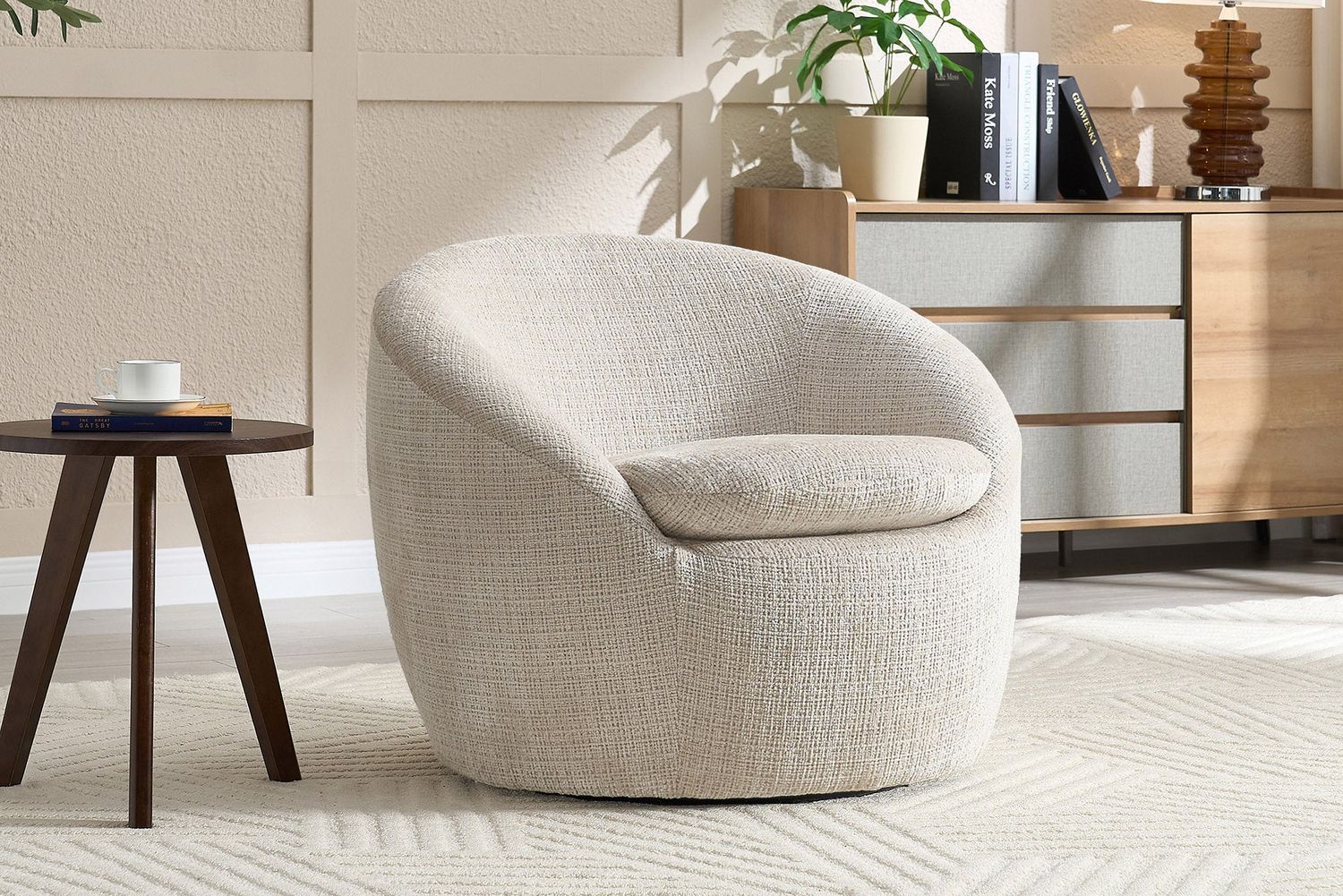 Fauteuil ALPINE pivotant à 360° en tissu texturé beige - 46862