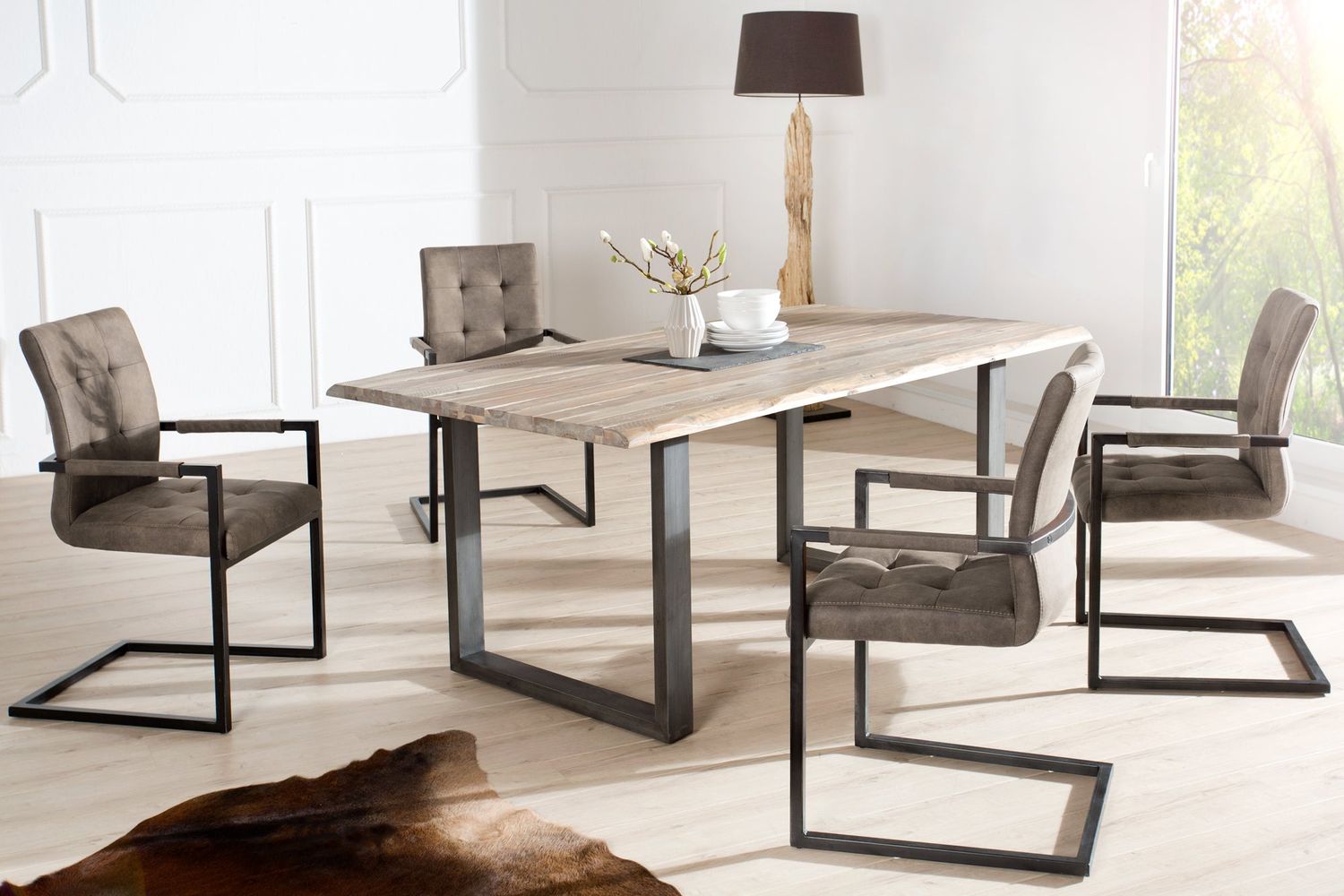 Fauteuil cantilever OXFORD avec accoudoirs, en microfibre taupe antique - 41379