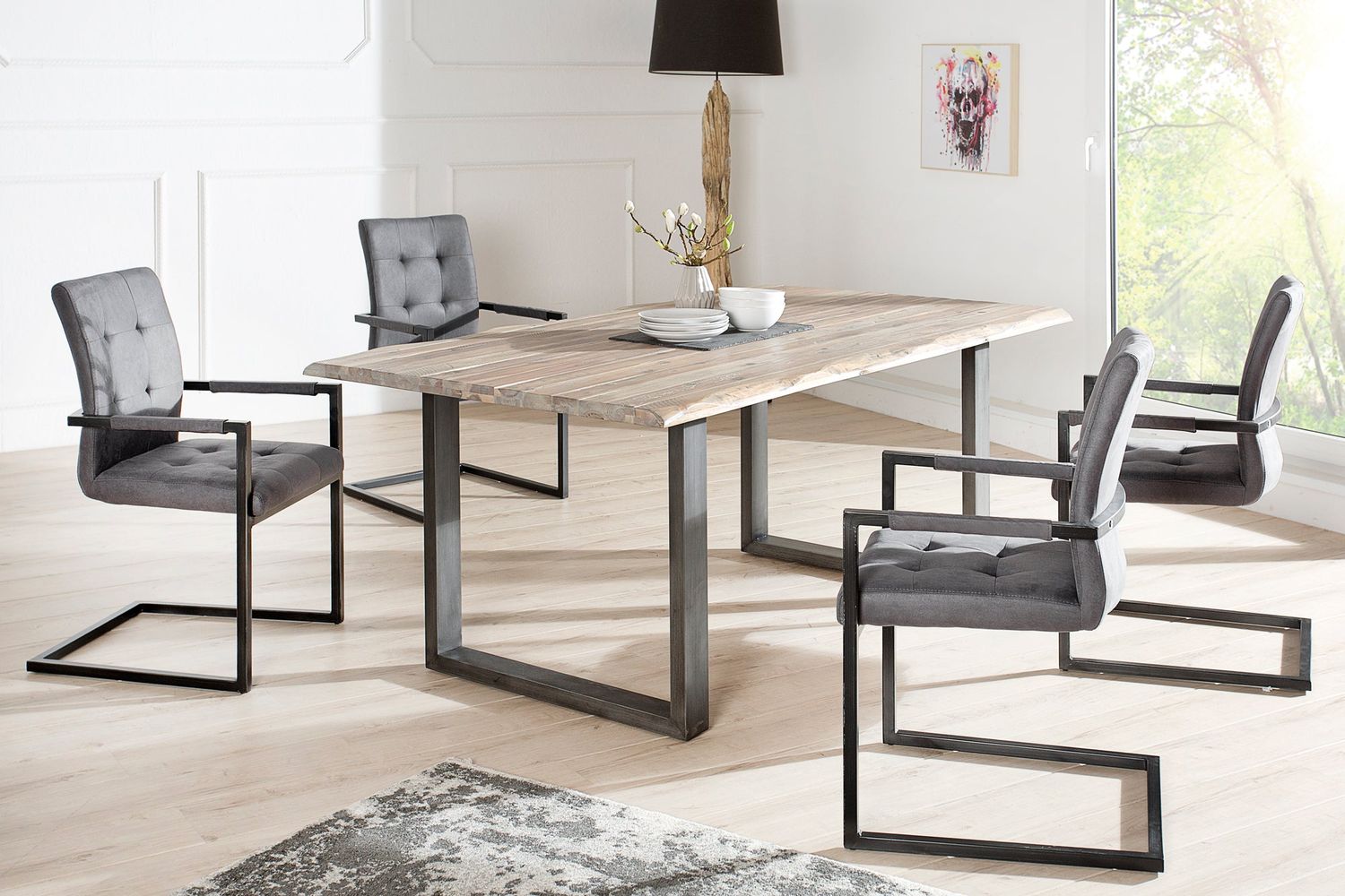 Fauteuil cantilever OXFORD avec accoudoirs en microfibre grise - 36960