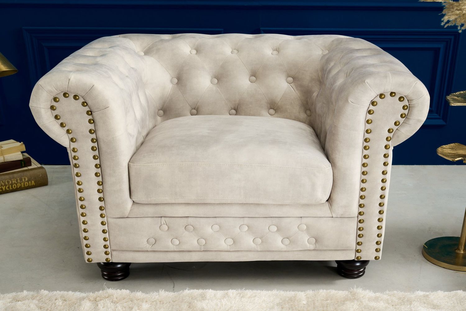 Fauteuil CHESTERFIELD en velours champagne - 42312
