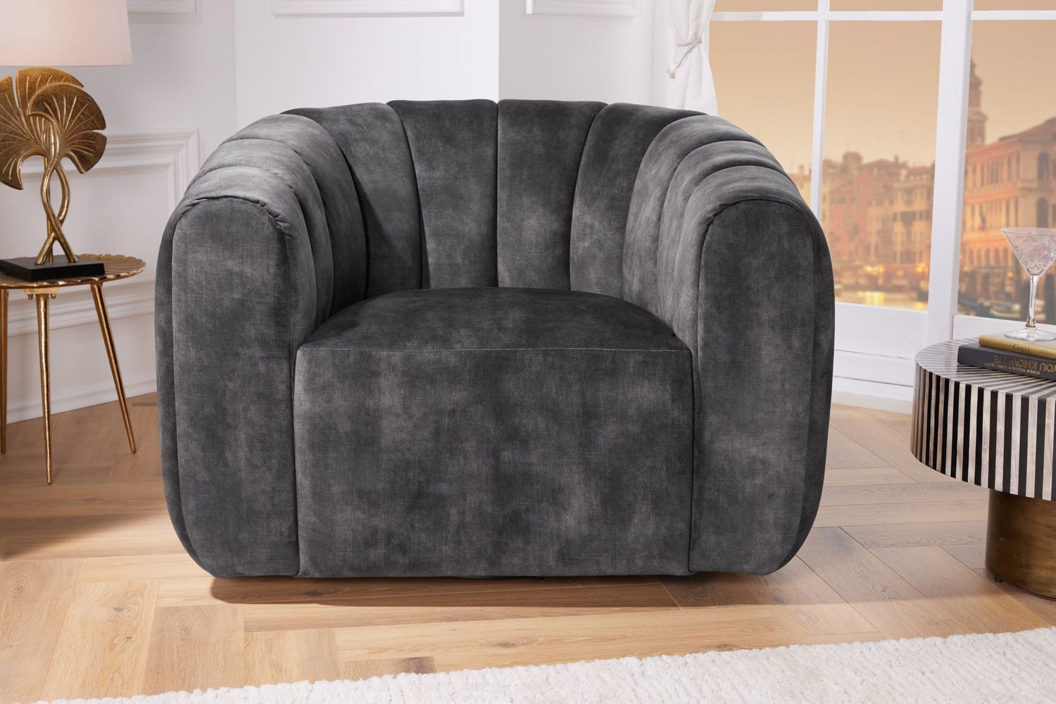 Fauteuil BABYLON pivotant à 360° en velours gris foncé - 43528