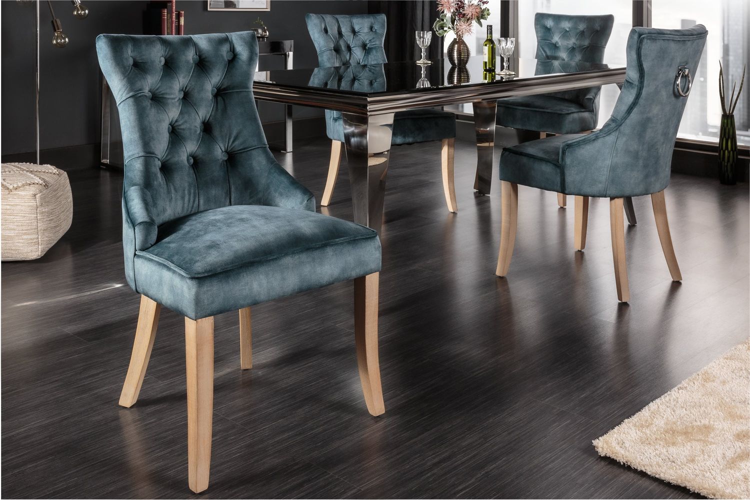 Fauteuil CASTLE avec poignée confort, revêtement en velours bleu sarcelle, style maison de campagne - 40470