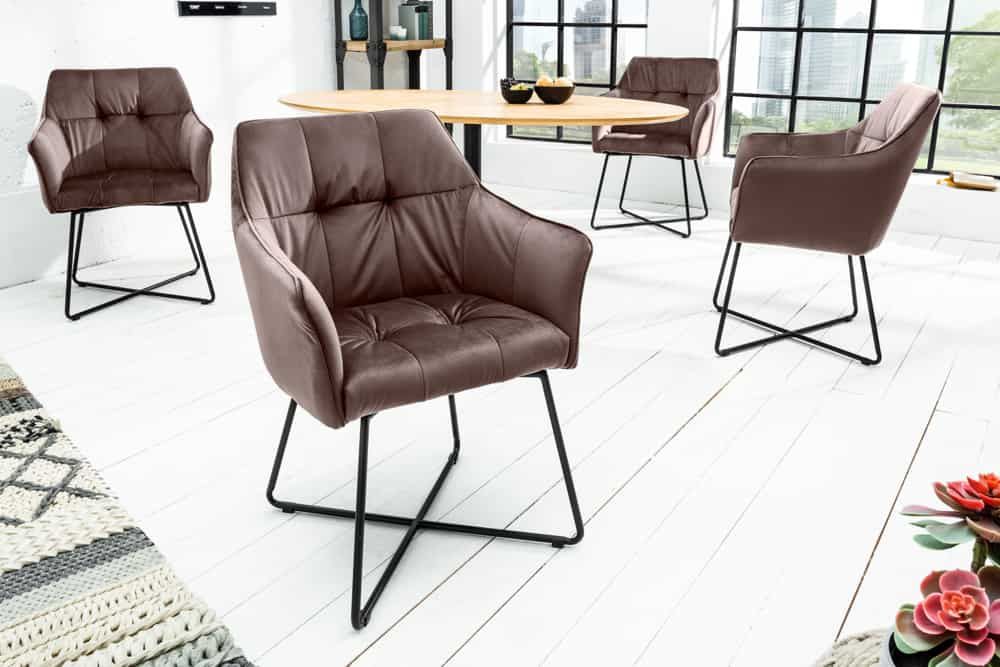 Fauteuil LOFT avec accoudoirs en velours taupe marron - 42473
