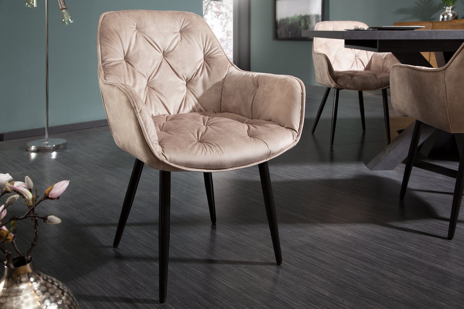 Fauteuil MILANO avec accoudoirs en velours champagne - 41178