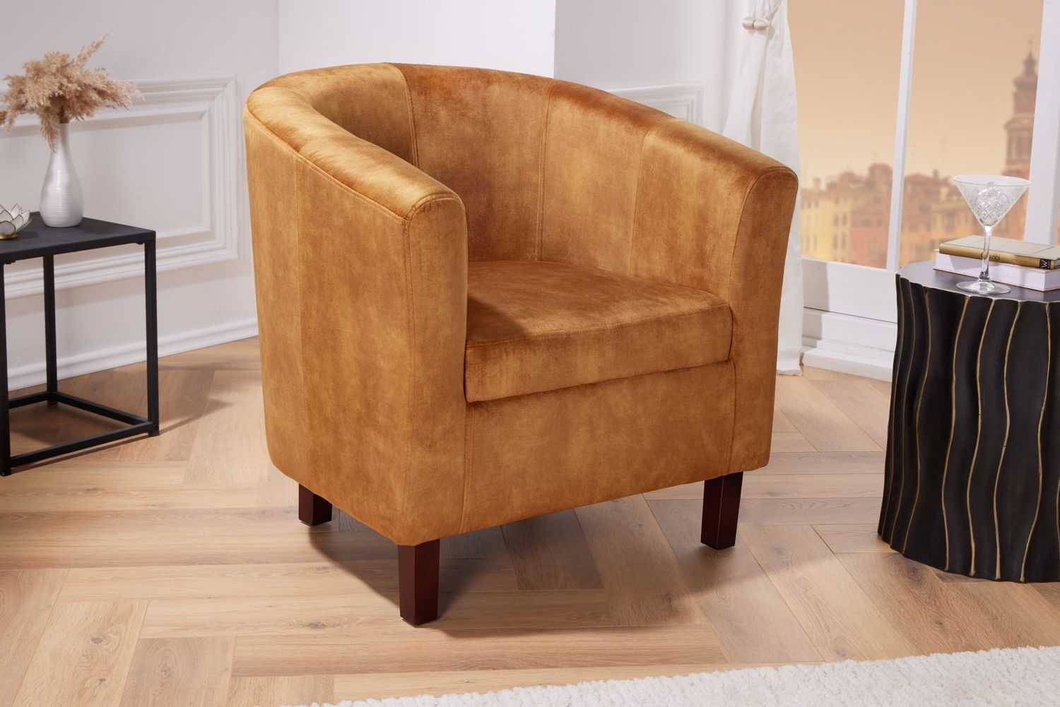 Fauteuil HEMINGWAY en velours jaune moutarde - 43892