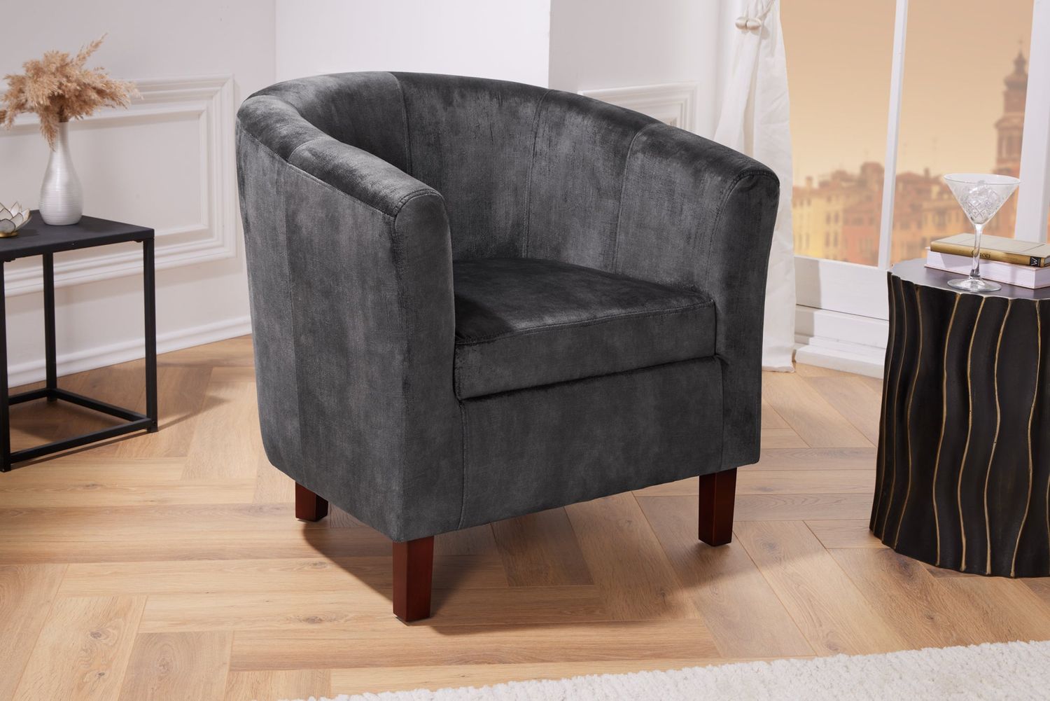 Fauteuil HEMINGWAY en velours gris foncé - 43890