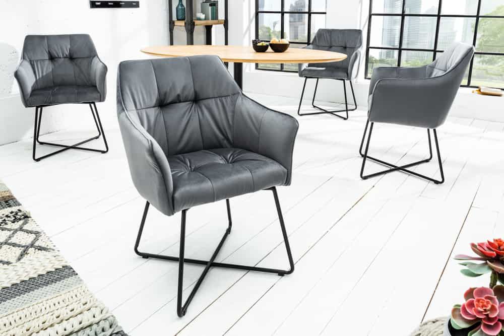 Fauteuil LOFT avec accoudoirs en velours gris argenté - 42472