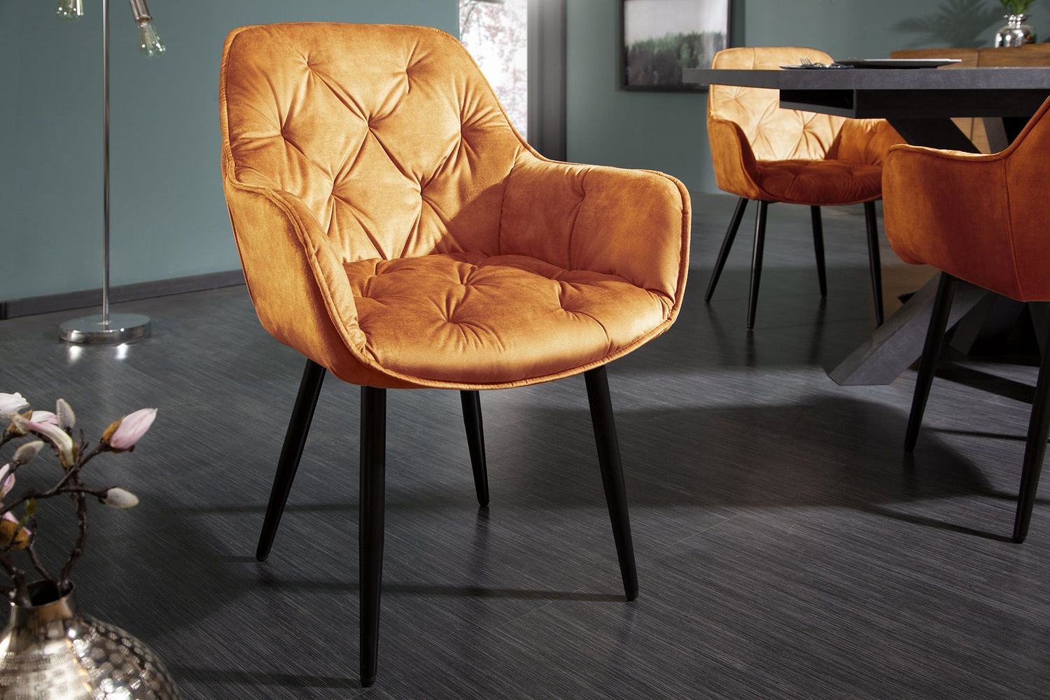Fauteuil MILANO avec accoudoirs en velours jaune moutarde - 41179
