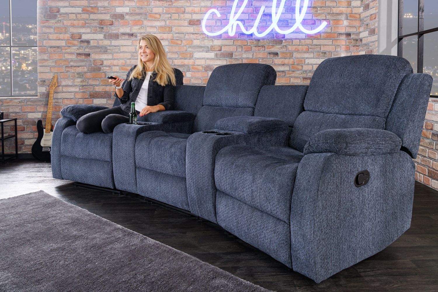 Fauteuil de cinéma HOLLYWOD 3 places en tissu texturé gris - 42814