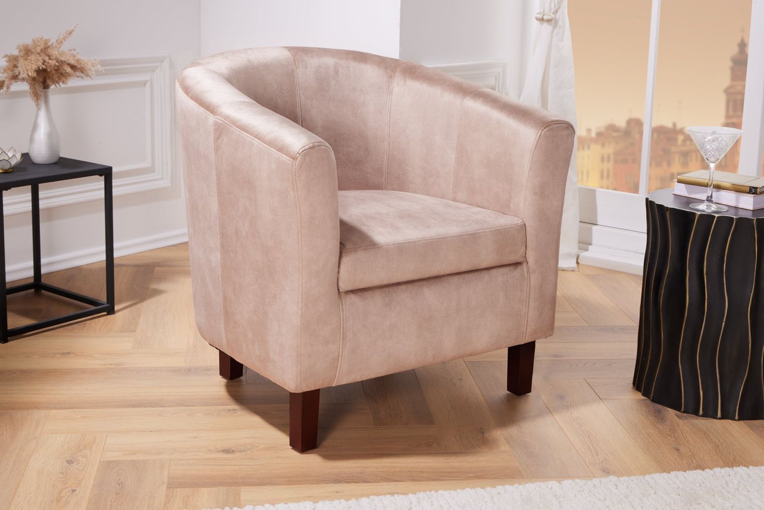 Fauteuil HEMINGWAY en velours champagne gris-beige - 43891