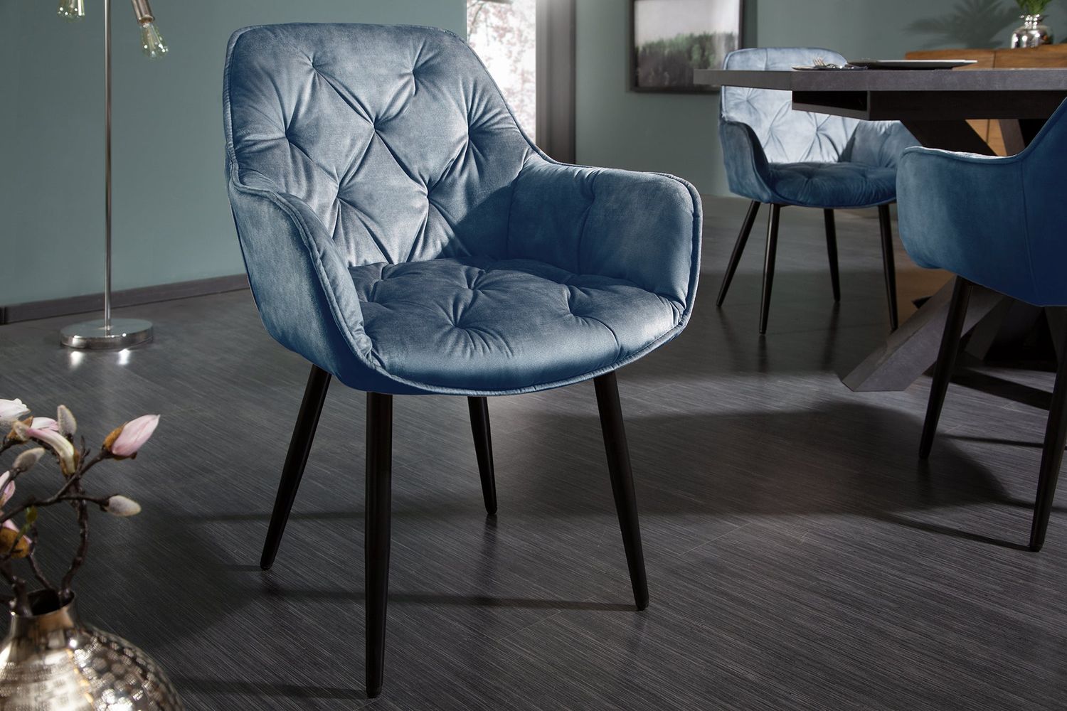 Fauteuil MILANO avec accoudoirs en velours bleu sarcelle - 41181