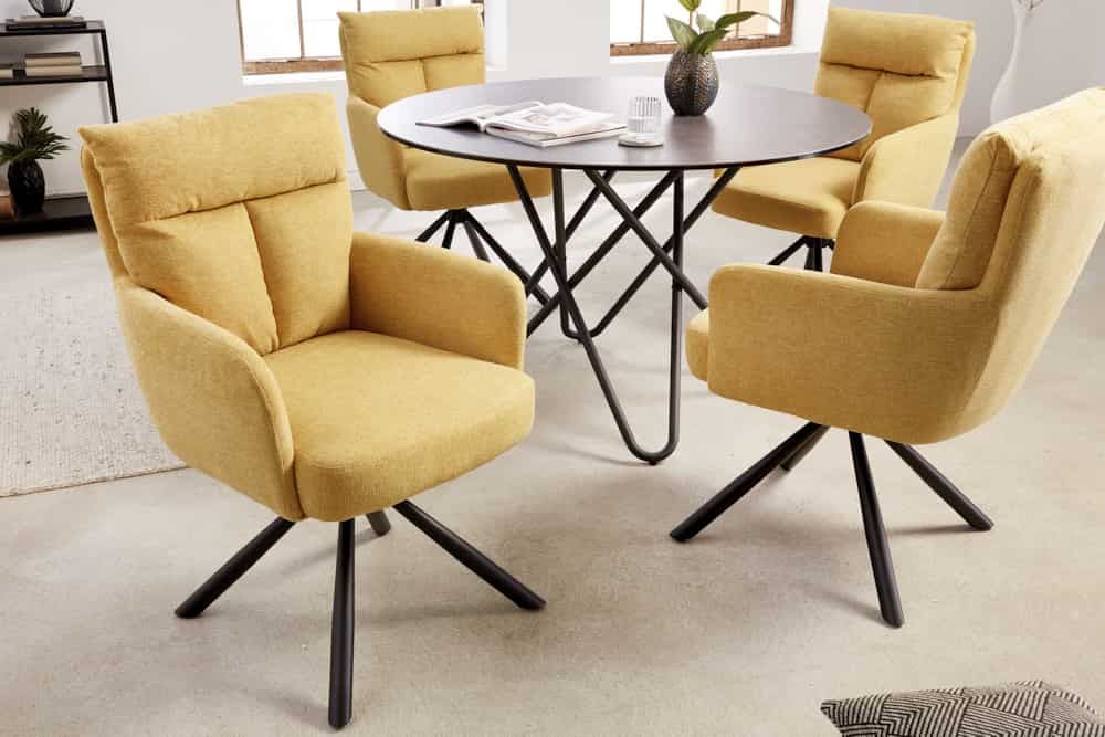 Fauteuil pivotant BIG GEORGE 360° avec accoudoirs, tissu texturé jaune moutarde - 42083